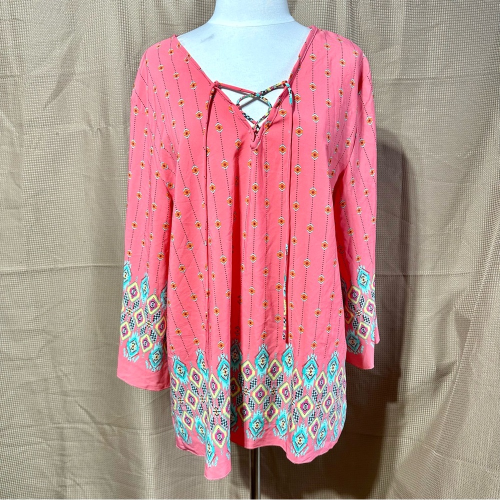 Pink Patterned Women's Tunic Top